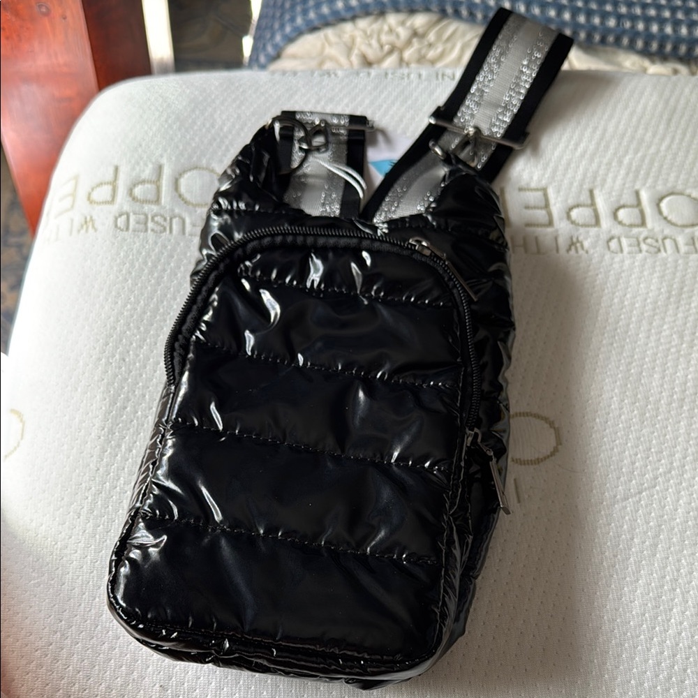 Wander Black and Silver Quilted Crossbody Bag